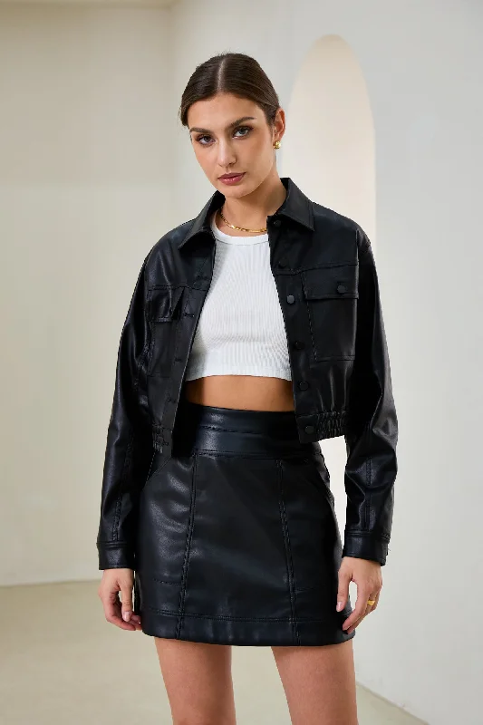 Versatile Women's Clothing for All Occasions Maddox Black Faux Leather PU Cropped Jacket