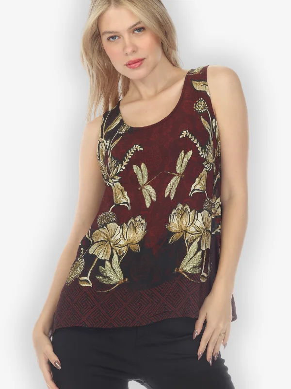 Seasonal Women's Fashion Trends Big Lotus and Dragonfly Tank Top