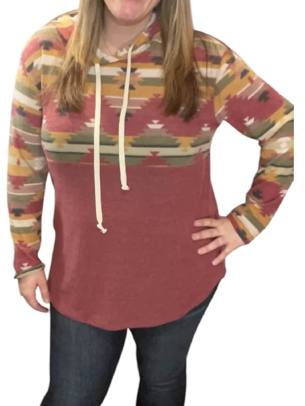 Best Online Clothing Boutiques Aztec Hoodie In Burgundy