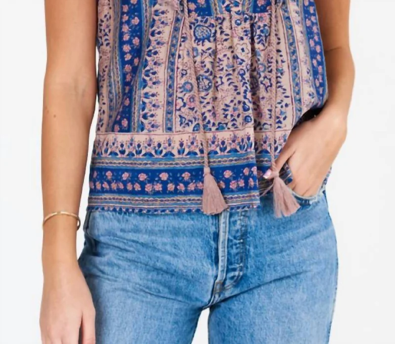 Women's High-Fashion Attire Cass Print Top In Blue