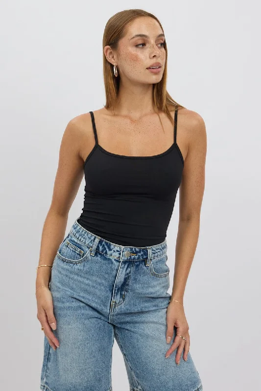 Women's Fashion Essentials Black Cami Top Thin Strap Supersoft