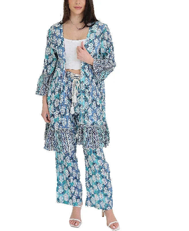 Women's Occasion Wear Apparel Printed Foil Duster & Pant Set- 2 Pc Set