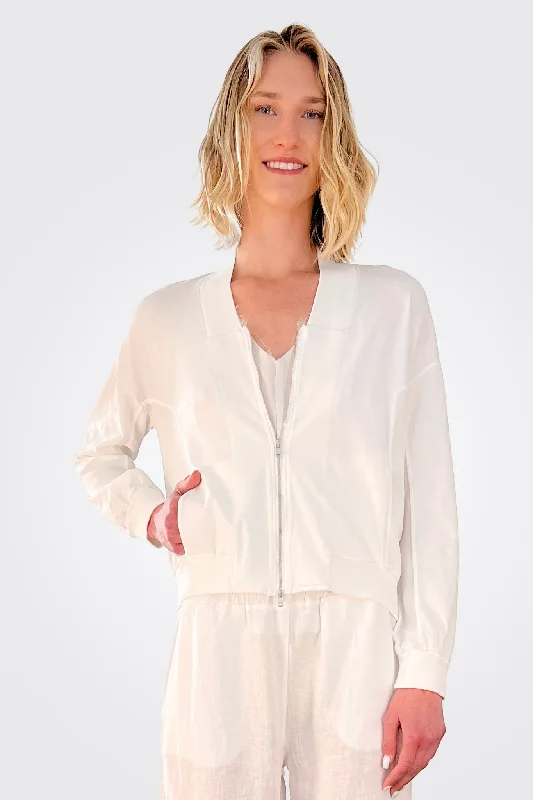 Women's Date Night Outfit Zip Up Jacket - White