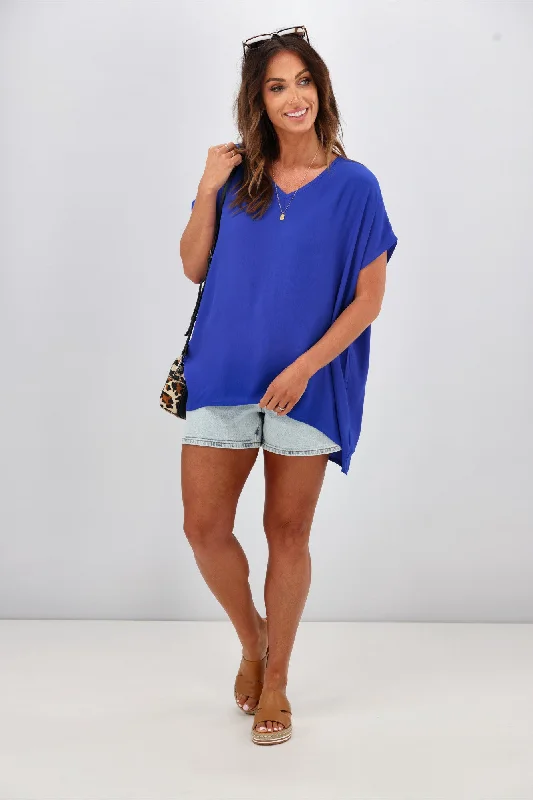 Women's Vacation Garments Shine On Label Summer Essential Drape V Neck Top Cobolt