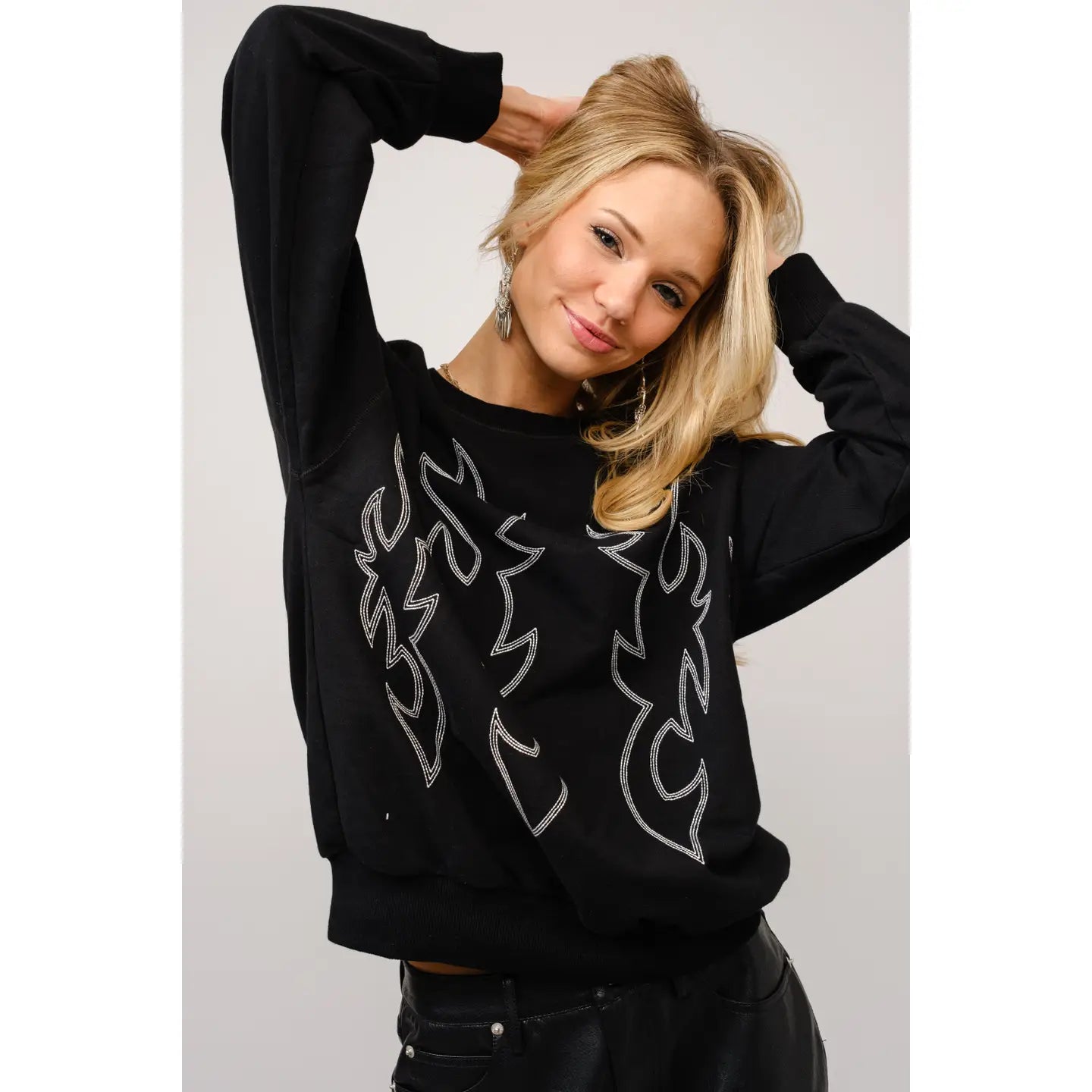 Women's Relaxed Outfit Women's Western Boot Stitch Sweatshirt in Black