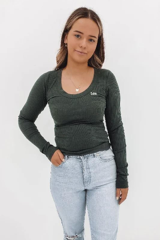 Women's Apparel Essential Long Sleeve Rib Tee Olive