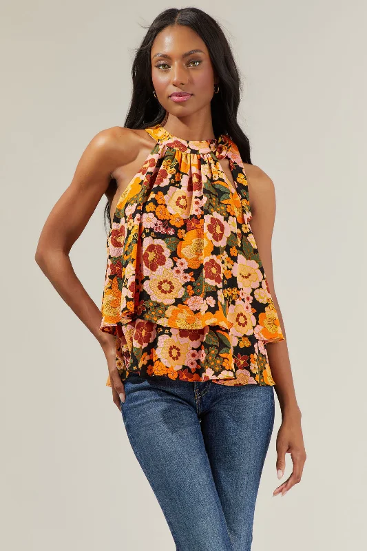 Designer Women's Fashion Online Mesa Floral Halter Neck Blouse