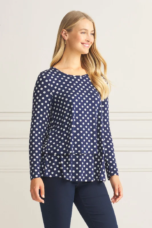 Affordable Fashion for Women Long Sleeve Layered Tee - Floral Polka Dot