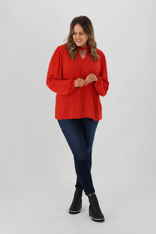 Women's Plus-Size Apparel Gloss by Shine On Everleigh Twist Neck Top Brick Red