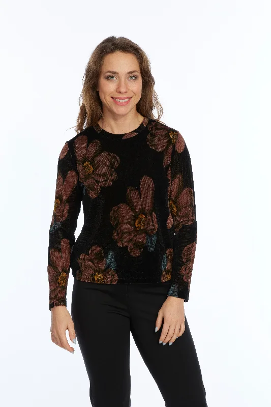 Formal Garments For Women LIOR Long Sleeve Velvet Mesh Round Neck Top - "Paige"