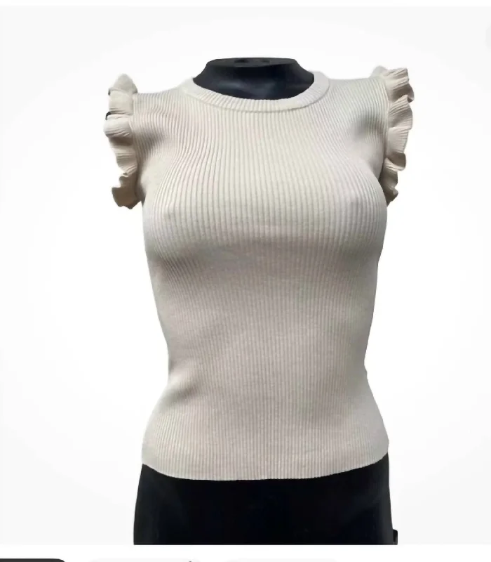 Affordable Online Boutique Knit Top With Ruffle Sleeve I In Natural