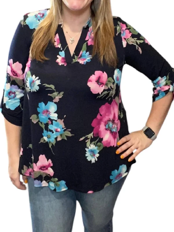 Women's Clothing for All Occasions Floral Gabby Tunic Top In Midnight