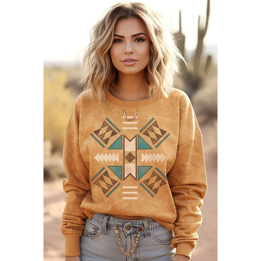 Women's Romantic Outfit Women's Aztec Graphic Sweatshirt in Mustard