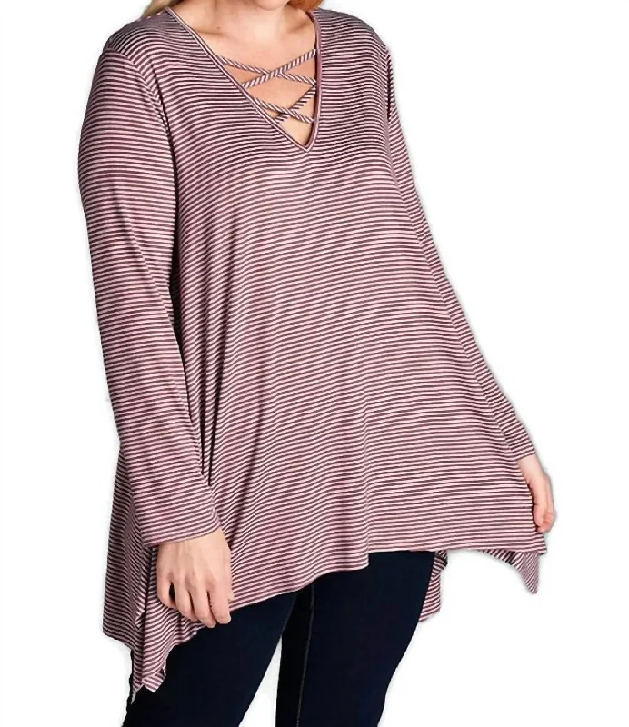 Women's Attire Pinstriped Swing Tunic - Plus In Burgundy