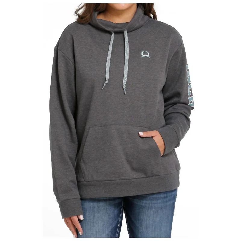 Modern Women's Attire Funnel Neck Pullover Sweatshirt In Grey