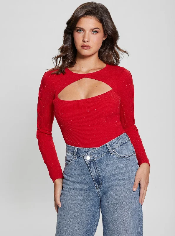 Fashionable Tops for Women Red Long Sleeves Laurel Knit Top