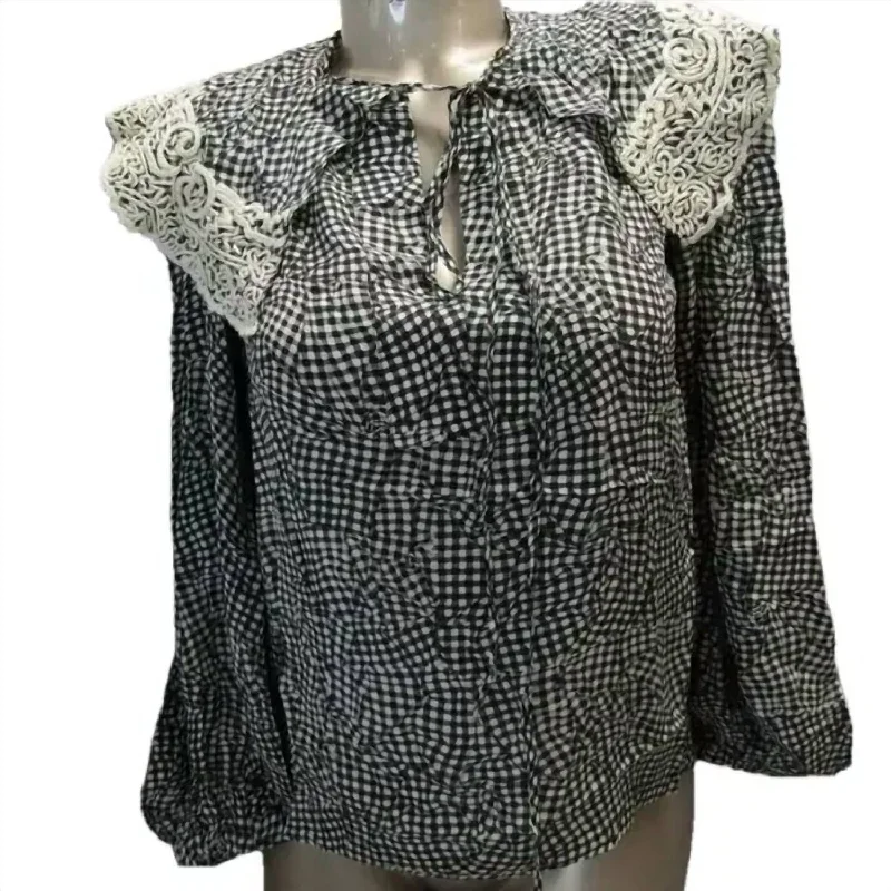 Luxury Fashion Women's Long Sleeve Silk Button Up Tunic Shirt In Black/white