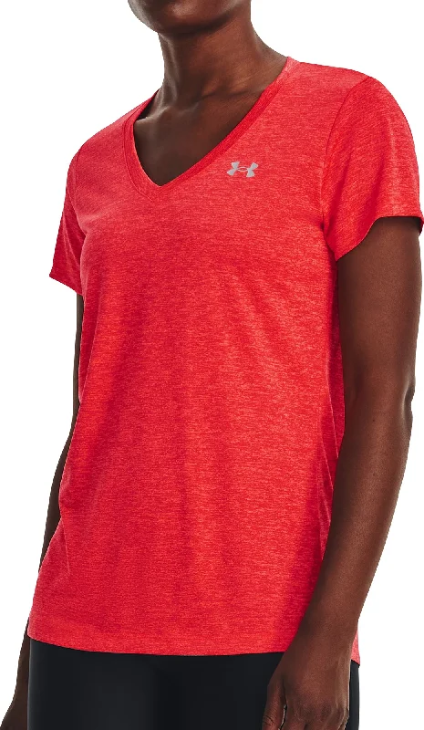 Women's Transitional Attire Under Armour Tech Twist V-Neck Short Sleeve Womens Running Top - Red