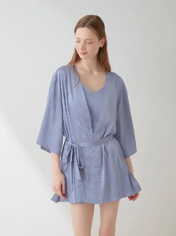 Eclectic Fashion Flower Long Sleeve Satin Tie Nightgown Robe