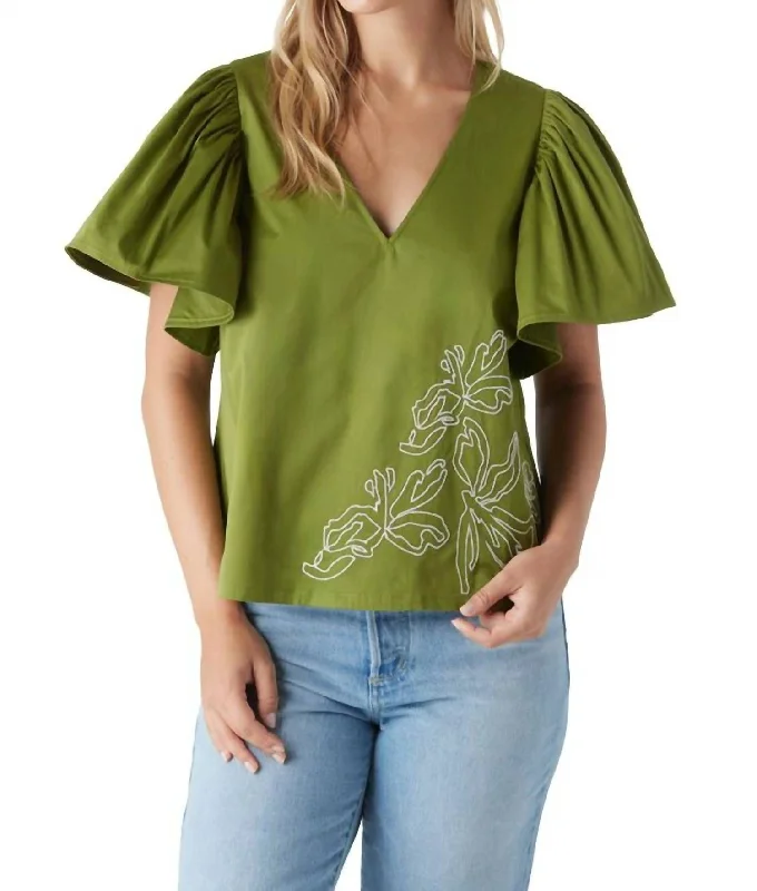 Chic Women's Clothing for Date Nights Bettina Ruffle Short Sleeves Top In Ivy