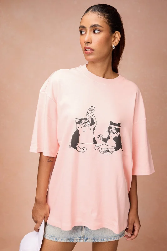 Women's Clothing And Garments Sets Women's Two Cats Behind Me Pink T-Shirt