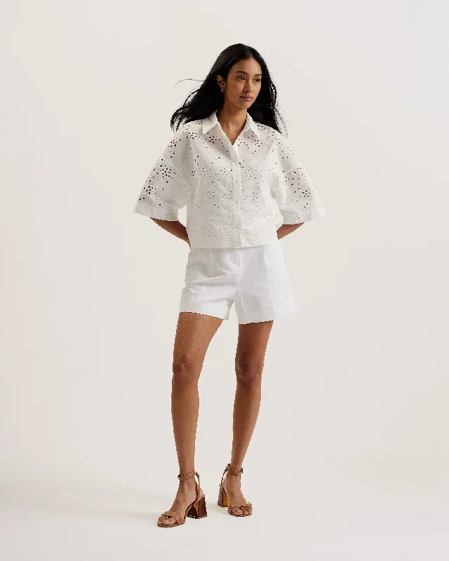 Clothing Store Kilkis Broderie Cropped Shirt White