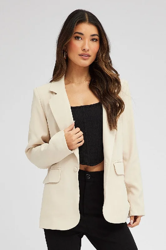 Women's Elegant Apparel Beige Jacket Long Sleeve Collar Neck