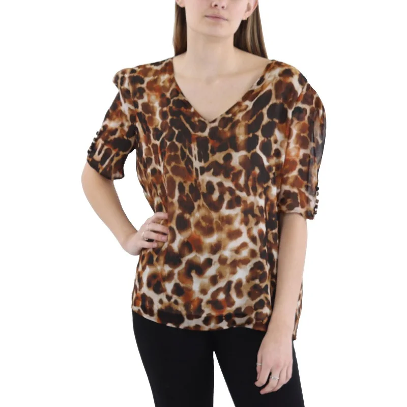 Women's Holiday Attire Womens Animal Print Short Sleeves Pullover Top