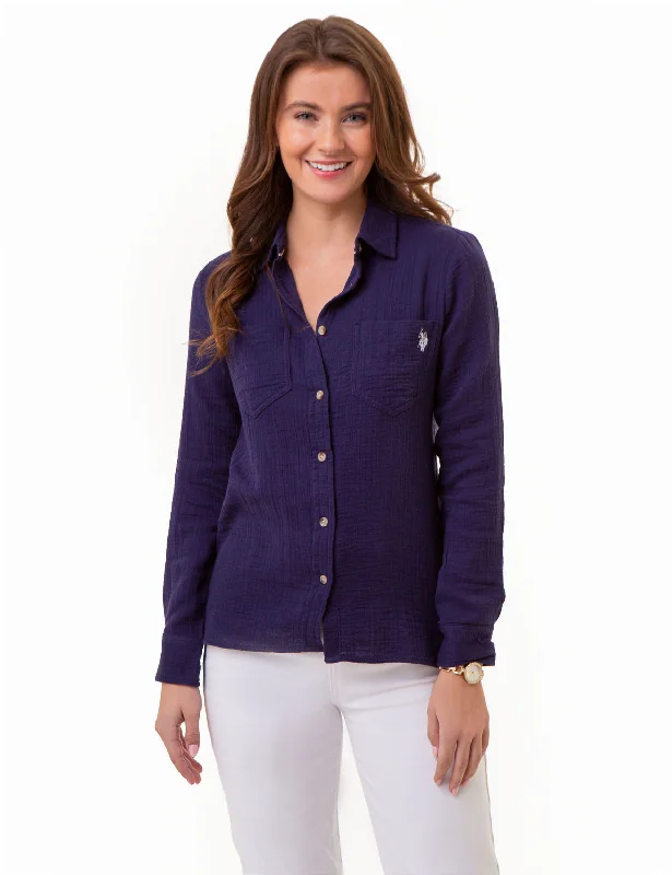 Evening Looks TEXTURED BUTTON-UP LONG SLEEVE SHIRT