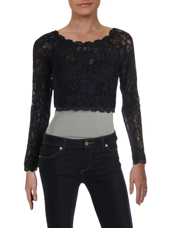 Graceful Fashion Juniors Womens Lace Glitter Crop Top