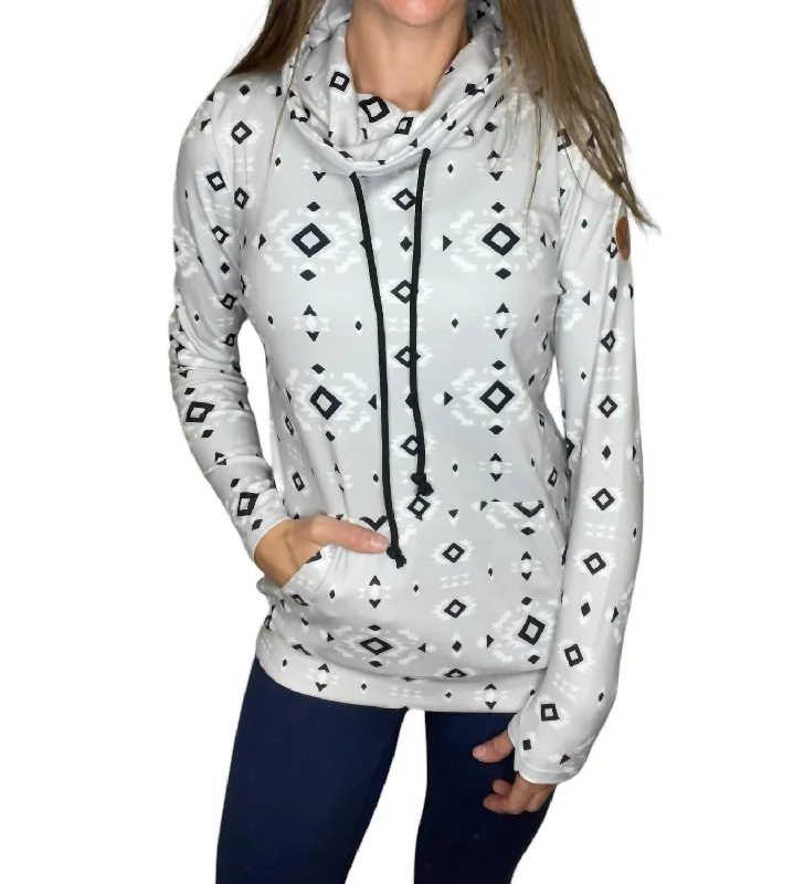 Women's Outerwear Attire Soft Funnel Neck Sweatshirt In Grey Geometric