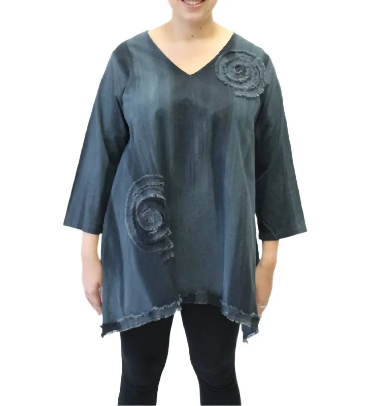 Casual Chic for Women Hand Painted Cotton Fringe Swirl Tunic In Graphite