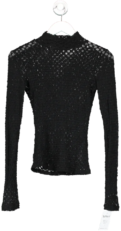 Everyday Wear FRAME Black Longsleeve Textured High Neck Top UK XS