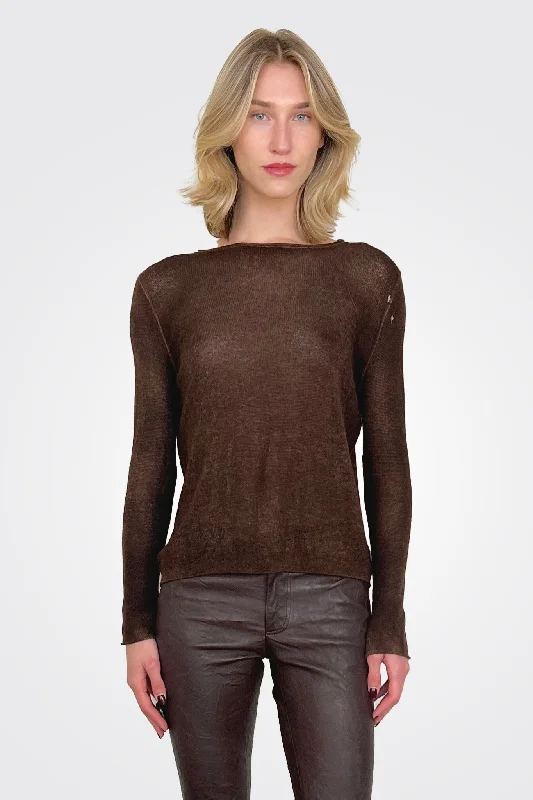 Women's Comfortable Lounge Garments Reversible Cashmere Light Pullover - Brown Black