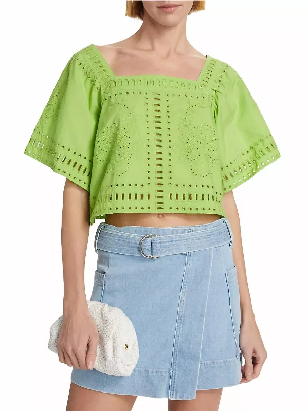 Women's Holiday Apparel Laine Eyelet Square Neck Top In Green