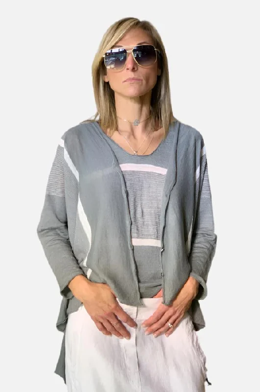 Save Big Stripe Hi Lo Cardigan - Grey