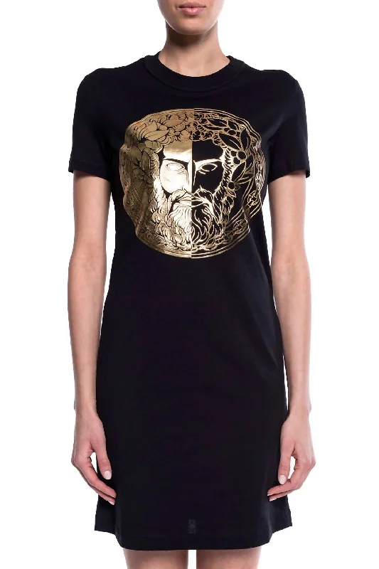 Women's Wardrobe Apparel Couture Women Gold Logo T-Shirt Dress In Black