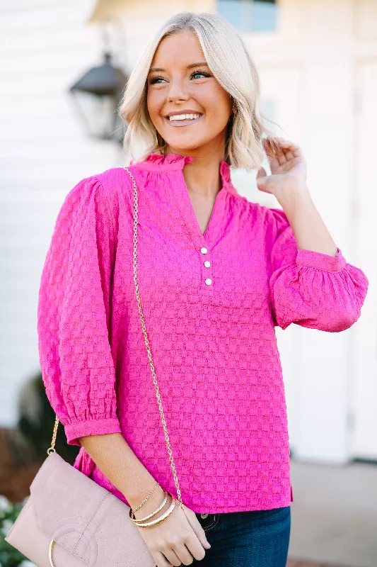 Affordable Fashion for Women All Up To You Hot Pink Textured Blouse