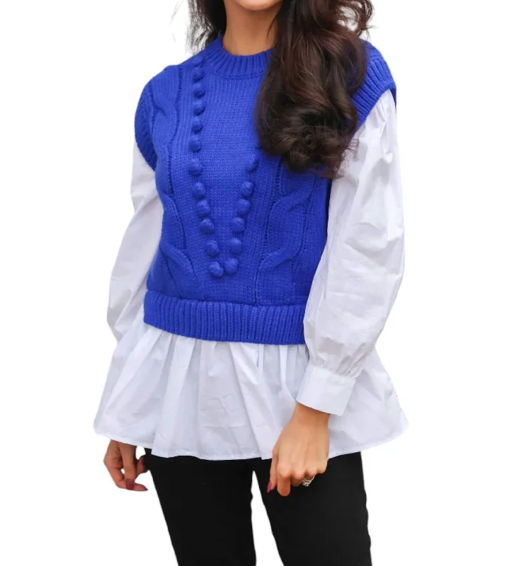 High-Quality Women's Fashion Dresses Ellen Mixed Media Knit Top In Cobalt/white