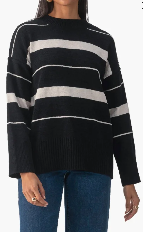 Women's Fashion-Forward Apparel Modern Stripe Tunic Top In Black/tan