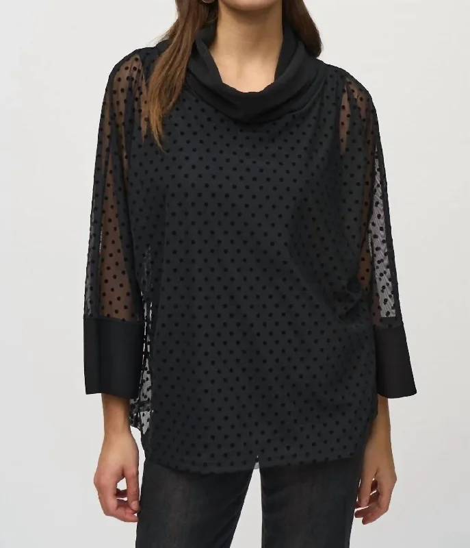 Casual Fashion Dot Mesh Silky Knit Layered Tunic Top In Black