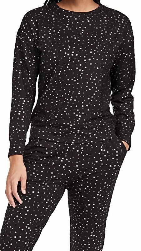 Casual Garments For Women Foil Printed Crew Neck Sweatshirt In Black/silver Stars