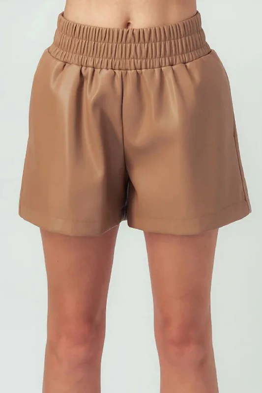 Stylish Savings Aly Faux Leather Shorts In Camel