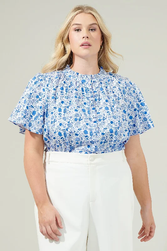 Timeless Classics Luray Floral Lily Floral Ruffle Blouse Curve