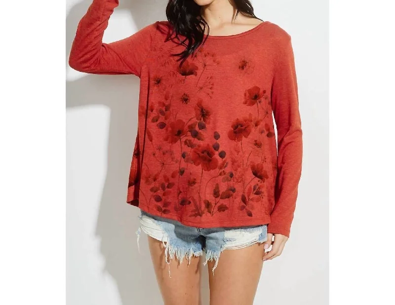 Casual Attire For Women Flower Print Top In Rust