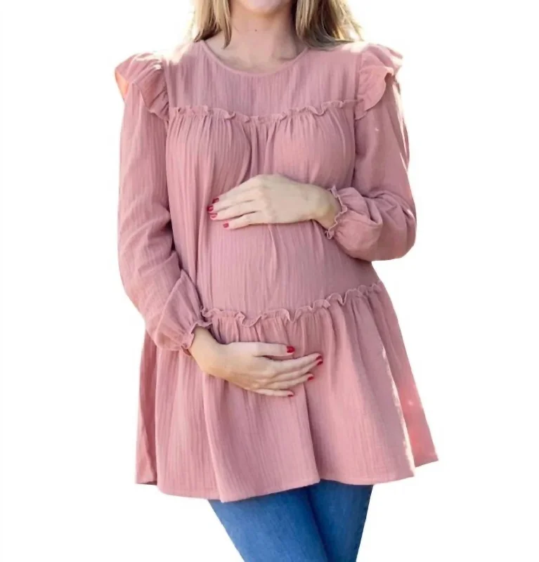 Fashion Forward Ruffle Muslin Tunic In Dusty Pink