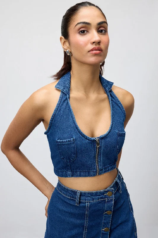 Women's Urban Fashion Blue Abyss Denim Cropped Top