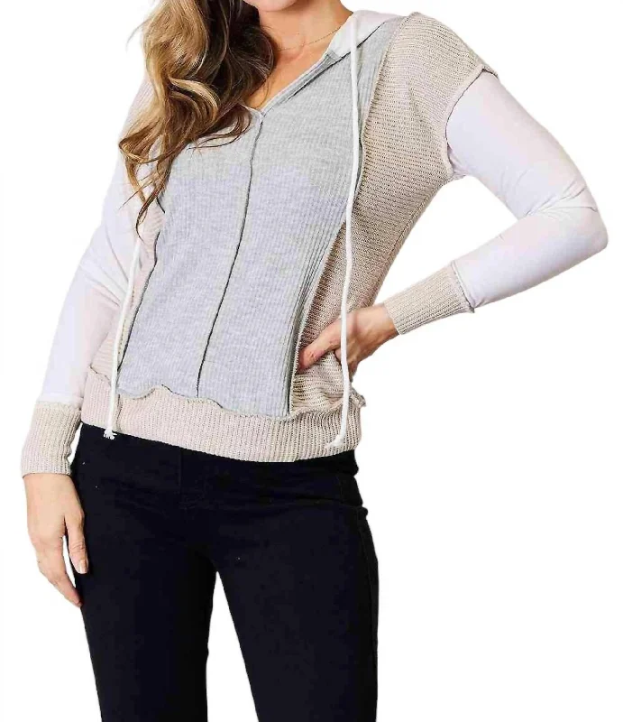 Flash Sales This Week Chic Color Block Hoodie With Seam Details In Light Gray