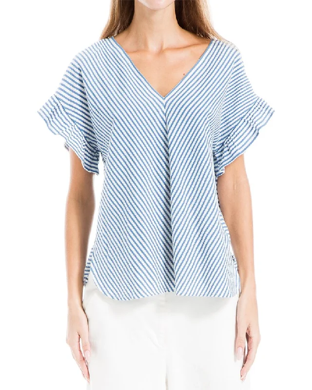 Sale On Sale Max Studio Flutter Sleeve V-Neck Stripe Knit Top