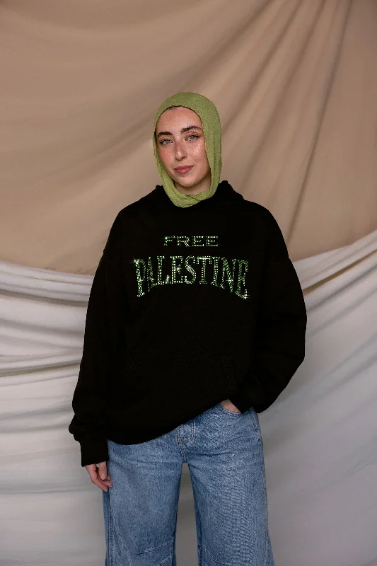 Seasonal Women's Fashion Trends free Palestine green rhinestone hoodie